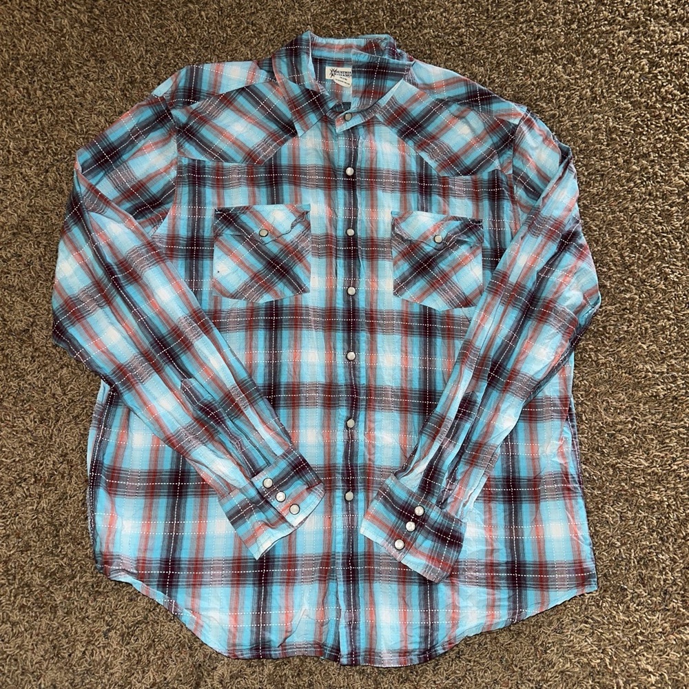 LIKE NEW men’s large Blue,red & white plaid Industrial Exchange’ button-up shirt